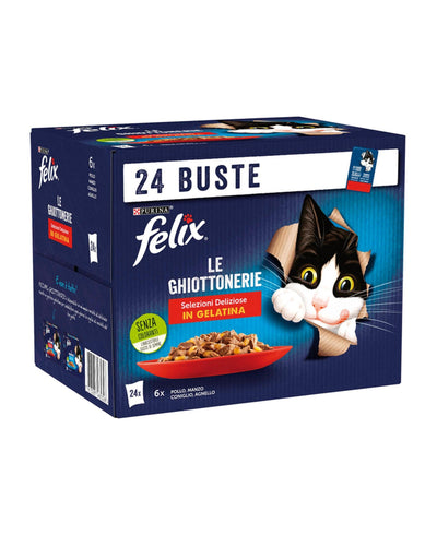 Felix Ghiottonerie 24X85g Selezioni Deliziose - Pollo/Manzo/Coniglio/Agnello